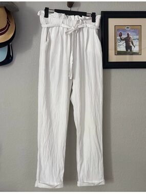 Adika White High Waisted Paper Bag Cotton Joggers medium